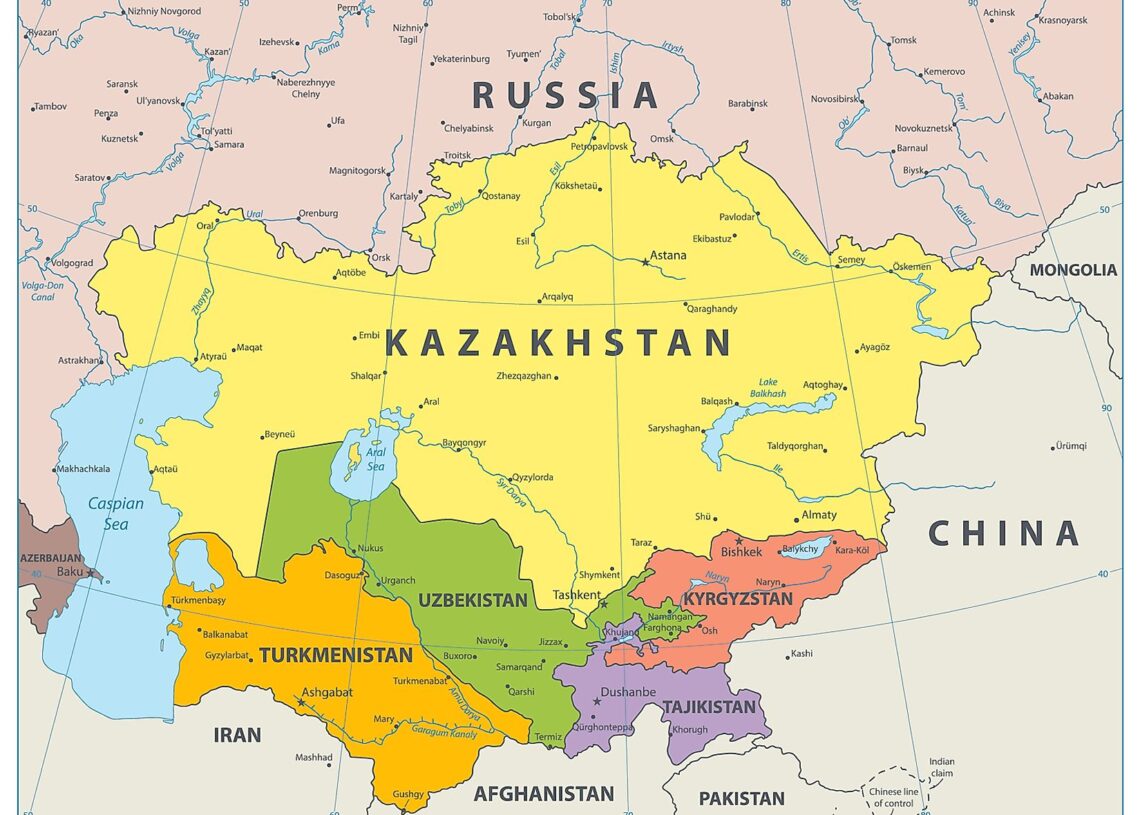 карта россии и казахстана